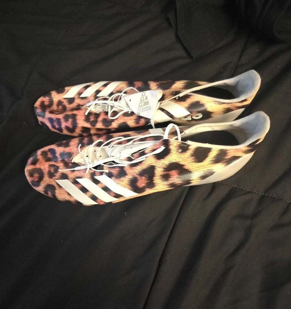 Adidas Adizero X Anniversary White & Gold Leopard Print Football Cleats Men's 15